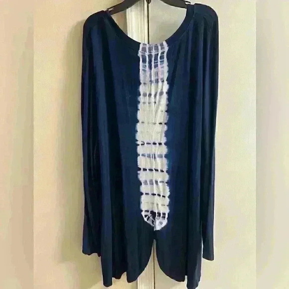 SUNDAY NAVY tie dye long sleeve long line slit back top, 3X - NWT - Picture 5 of 7
